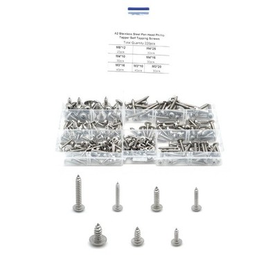 220pcs A2 Stainless Steel Pan Head Phillip Tapper Self Tapping Screws M4 x 16mm 