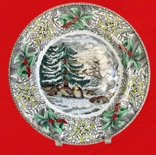 1920s ADAMS CURRIER IVES SNOWED UP GROUSE WINTER CHRISTMAS DINNER PLATE