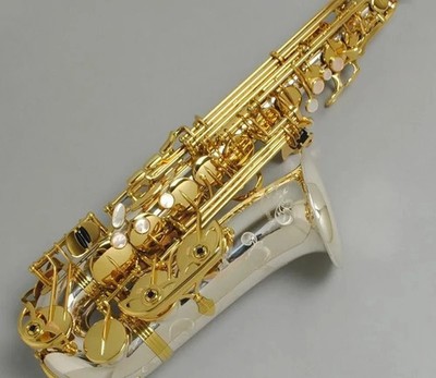 NEW A-WO37 Alto Saxophone Eb Tune Silver plated Gold Key Professional Sax