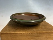 Dark Green Glazed Tokoname Bonsai Tree Pot  Yamaaki  8 1/2 By 2 1/16”