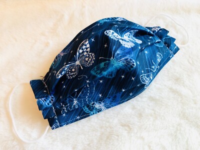Blue Butterfly Twinkle Face Mask Handmade Soft 100% Cotton Multi-layer Nose Wire