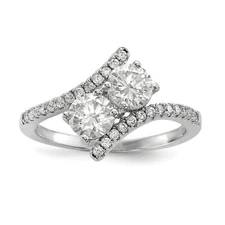 Silver  CZ Two Stone Polished Bypass Ring QR6714