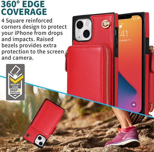 For iPhone 16 15 14 13 12 11 Pro Max XR 8 Plus Zipper Card Wallet Crossbody Case - Picture 48 of 63
