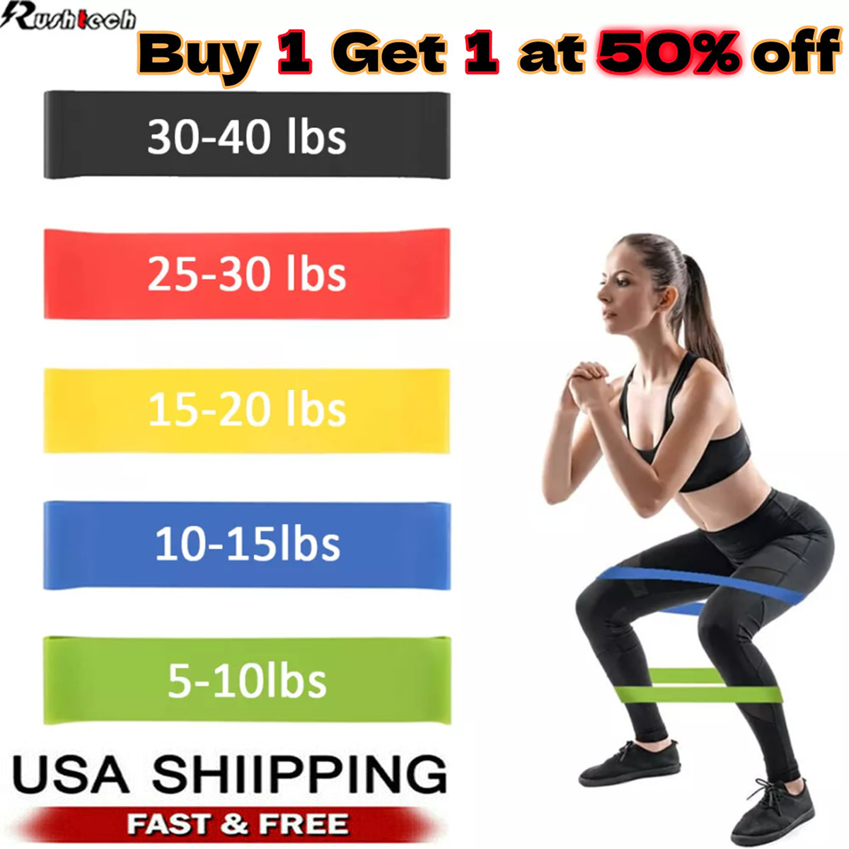 Resistance Band Set Strength Fitness Tube Exercise Yoga Workout Gym Home
