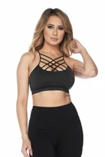 Yelete Women’s Active Seamless Caged Neck Sports Bra-Charcoal