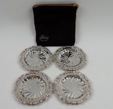 Wallace Silversmiths Baroque 743 Silverplate Coasters Set of 4 w/ Storage Pouch