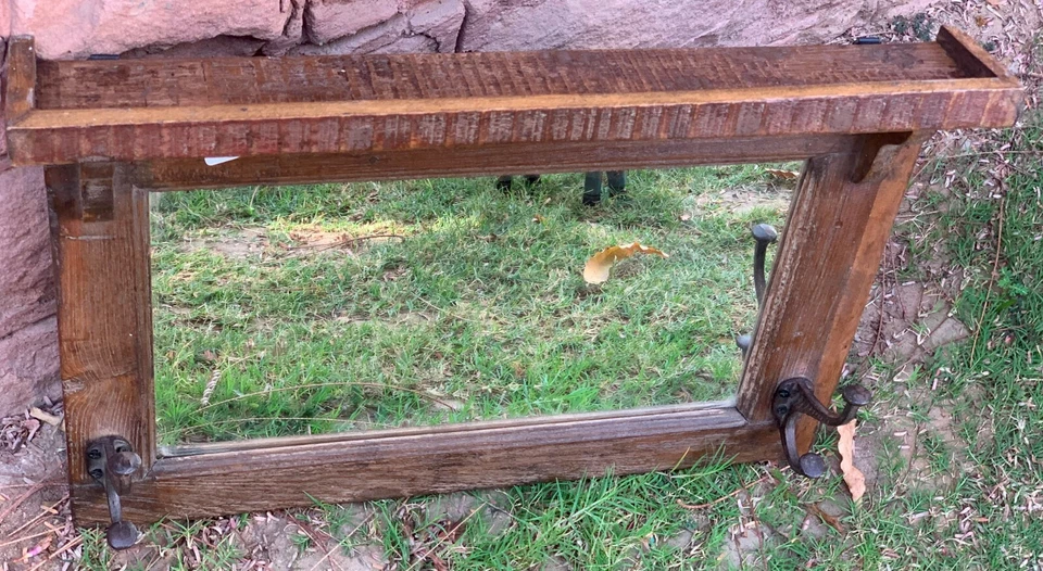 Moldura de espelho vintage com ganchos de madeira pendurada na parede decoração indiana para casa - Imagem 4 de 4