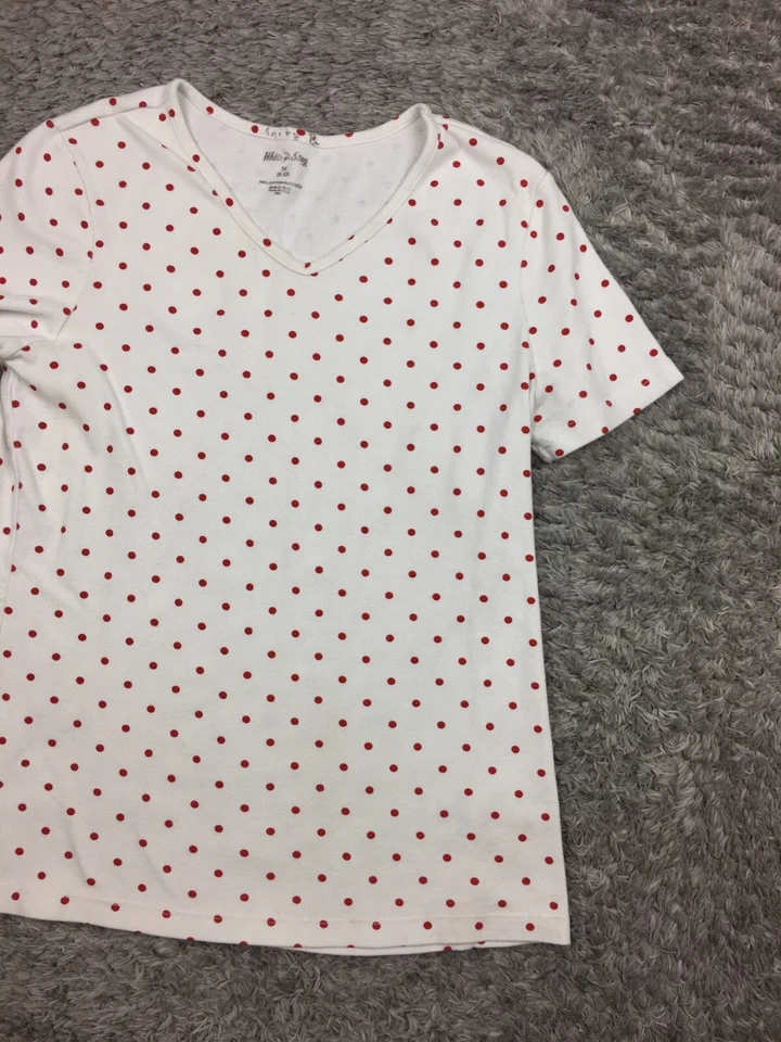 Camisa Ciervo Blanca Mujer Talla Mediana Blanca Roja Lunares Manga Corta Algodón Foto 2 de 4