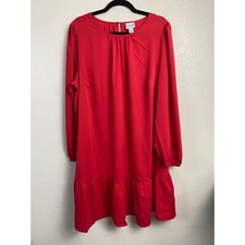 Ava & Viv Long Sleeve Tiered Shift Dress Womens Size XXL Red Boho Prairie Preppy