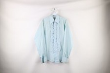Vtg 70s Streetwear Mens Small Gothic Ruffled Tuxedo Button Shirt Light Blue USA