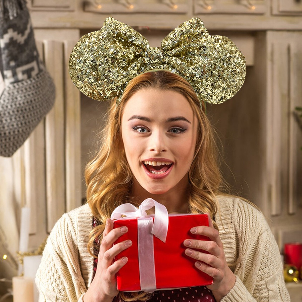 Tokyo Disney Resort Minnie Mouse Rose Gold Sequin Bow Headband Ears Japan Tokyo Disney Resort Ears Minnie Ears Headband Light  main image 2