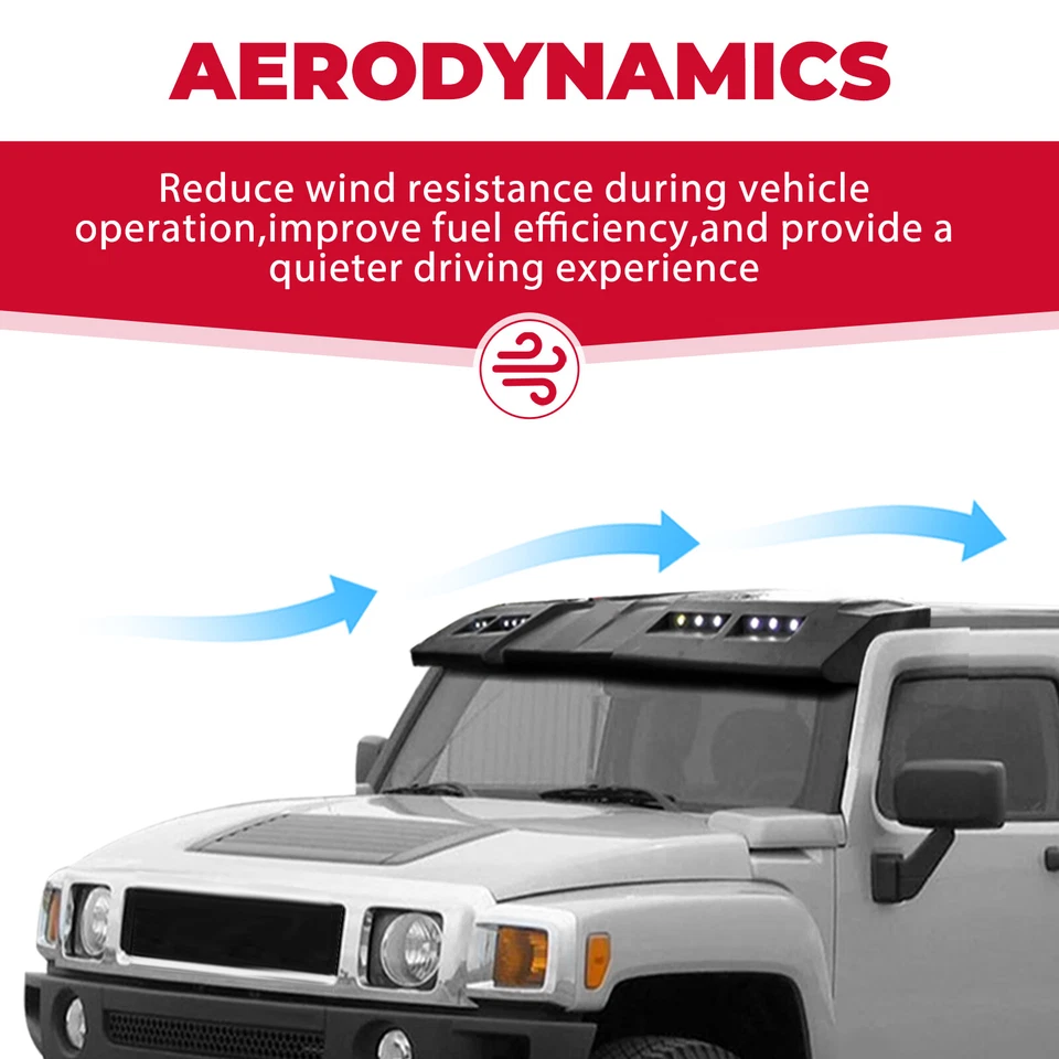 HECASA Sun Visor Roof For Hummer H3 Fiberglass Black w/ LED DRL Lights 1-Piece Foto 4 de 4