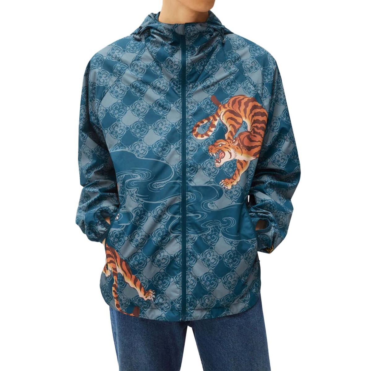 Kenzo Men's Zodiac Tiger Windcheater Jacket FC55BL155CNL Kenzo Men's Zodiac Tiger Windcheater Jacket FC55BL155CNL