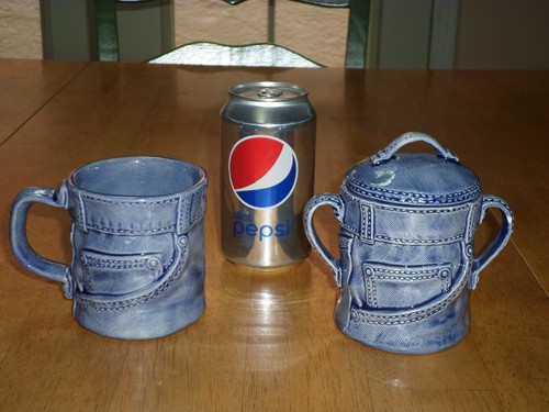 BLUE JEANS PANTS, Ceramic Coffee Cup & Sugar Container Jar with Lid, Total of #2 - Picture 4 of 10