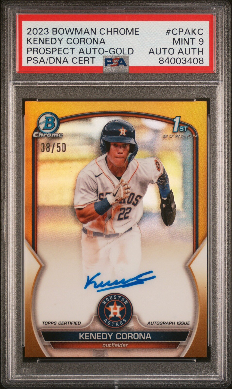 2023 Bowman Chrome 1st Kenedy Corona True Gold Refractor Auto /50 Astros Psa 9