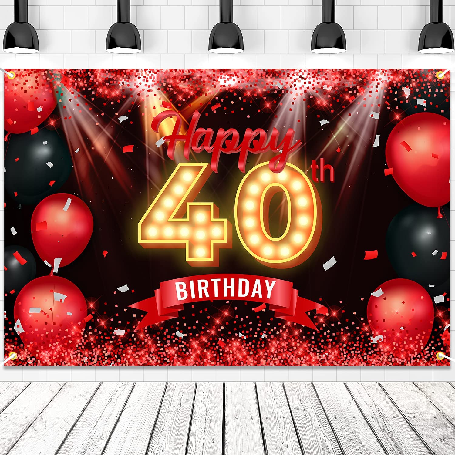 Happy 40Th Birthday Banner Backdrop Red and Black 40 Years Old Background  Bday D | eBay