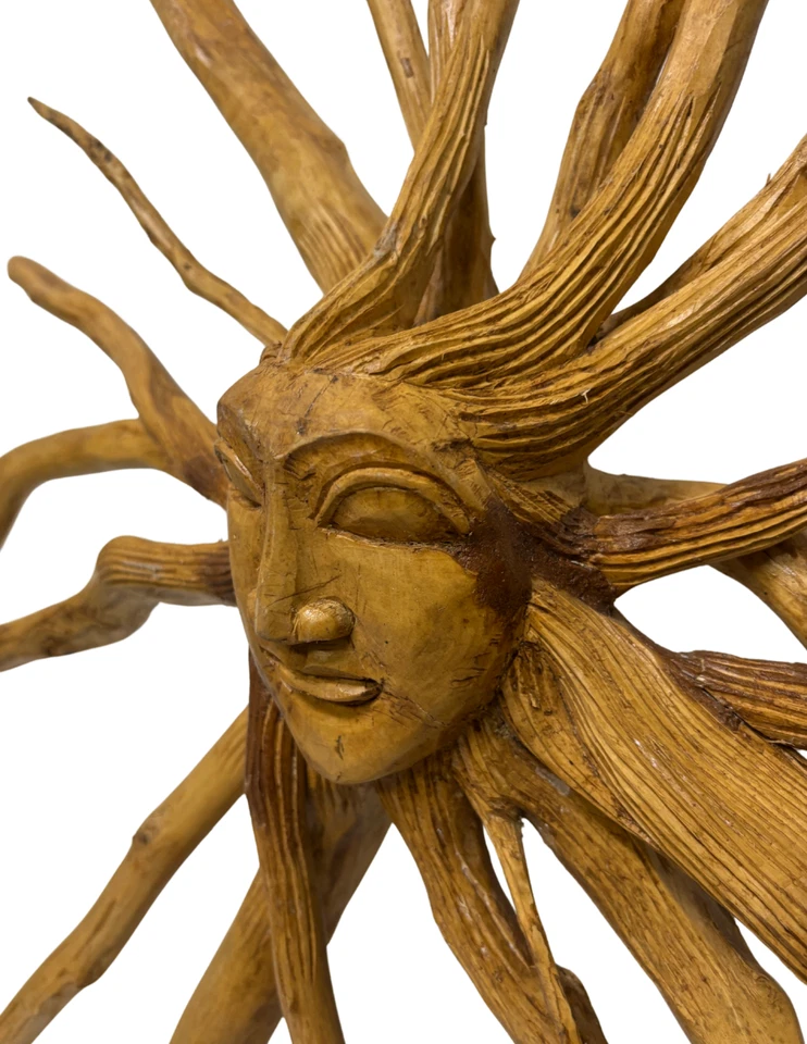 Маска ручной работы Medusa Teak Tree Spirit SUN GODDESS Face Crafted Teak Root Tiki 34 - Изображение 3 из 4