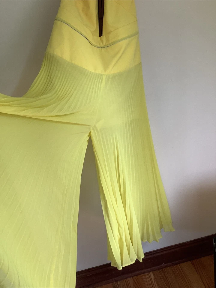 Mary Daloia  6 Yellow Halter Pleated Wide Legged Jumpsuit Miami Semi Sheer - Image 3 of 4