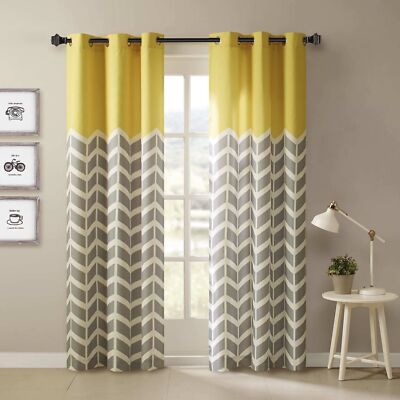 Set 2 Yellow Gray Grey White Chevron Curtains Panels Drapes Pair 63 84 L Grommet