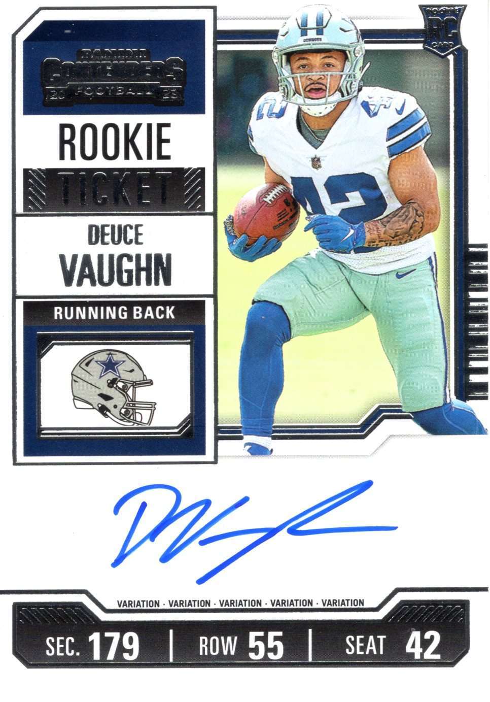2023 Panini Contenders Deuce Vaughn Rookie Ticket Auto #108 Cowboys