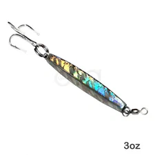 Fishing 3oz Silver Mylar laser Diamond Jig Treble Hook Jigging Fish Lure lot New