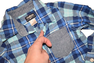 K8 !WOW! OSHKOSH 4T Boys Blue Aqua Cotton Plaid button Up Long Sleeve Shirt