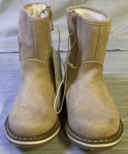 NEW Cat  Jack Girls Isla Boots Tan Textile Shooting Star Faux Fur Zip Sz:7