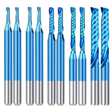 10pcs Upcut Spiral Router Bit End Mill 1/8'' Shank 1 1.5 2 2.5mm O Flute Blue