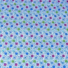 Calico, Tiny Blue, Pink Green Flowers on Patterned Blue, Cotton, Per 1/2 Yd