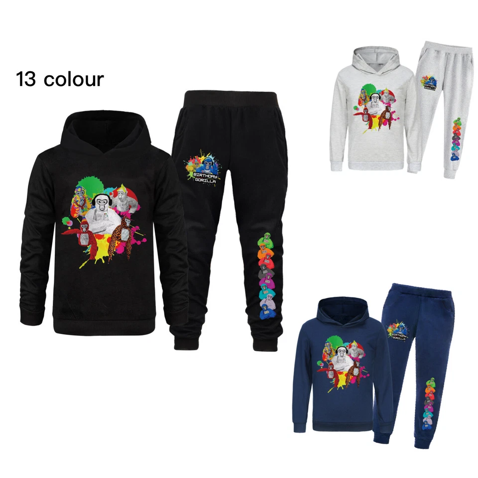 Kids Boy Gorilla Tag Hoodie Pants Suits Hoody Top Trousers Jogger Tracksuit Sets
