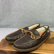 L.L. Bean Shoes Mens 11 Brown Leather Moccasin Fleece Lined Slippers Boat Preppy