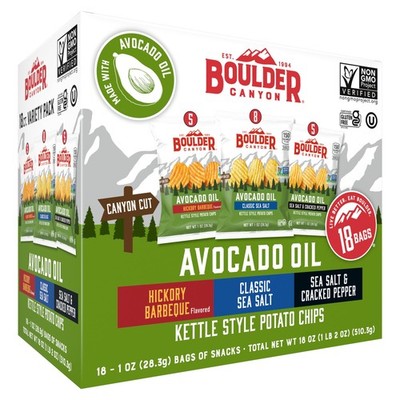 Boulder Canyon Avocado Oil Kettle Style Potato Chips 1 Ounce (Pack of 18)