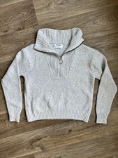 Old Navy Women s Size Medium Quarter Zip Cream Ribbed Mock Neck Cozy Pullover