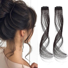Long Side Air Bangs - Wavy Curly Clip in Curtain Front Side Bangs, Black Brown