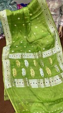 Green 100 khadi Chiffon Sari Zari Banarasi Woven Designer Saree With Blouse Pc