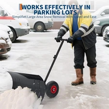 Snow Shovel with Wheels 29" Metal Snow Removal Pusher Snow Plow for Driveway ICE