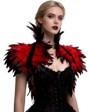Gothic Feather Cape Shawl Shoulder Piece Witch Raven Crow Costume Red
