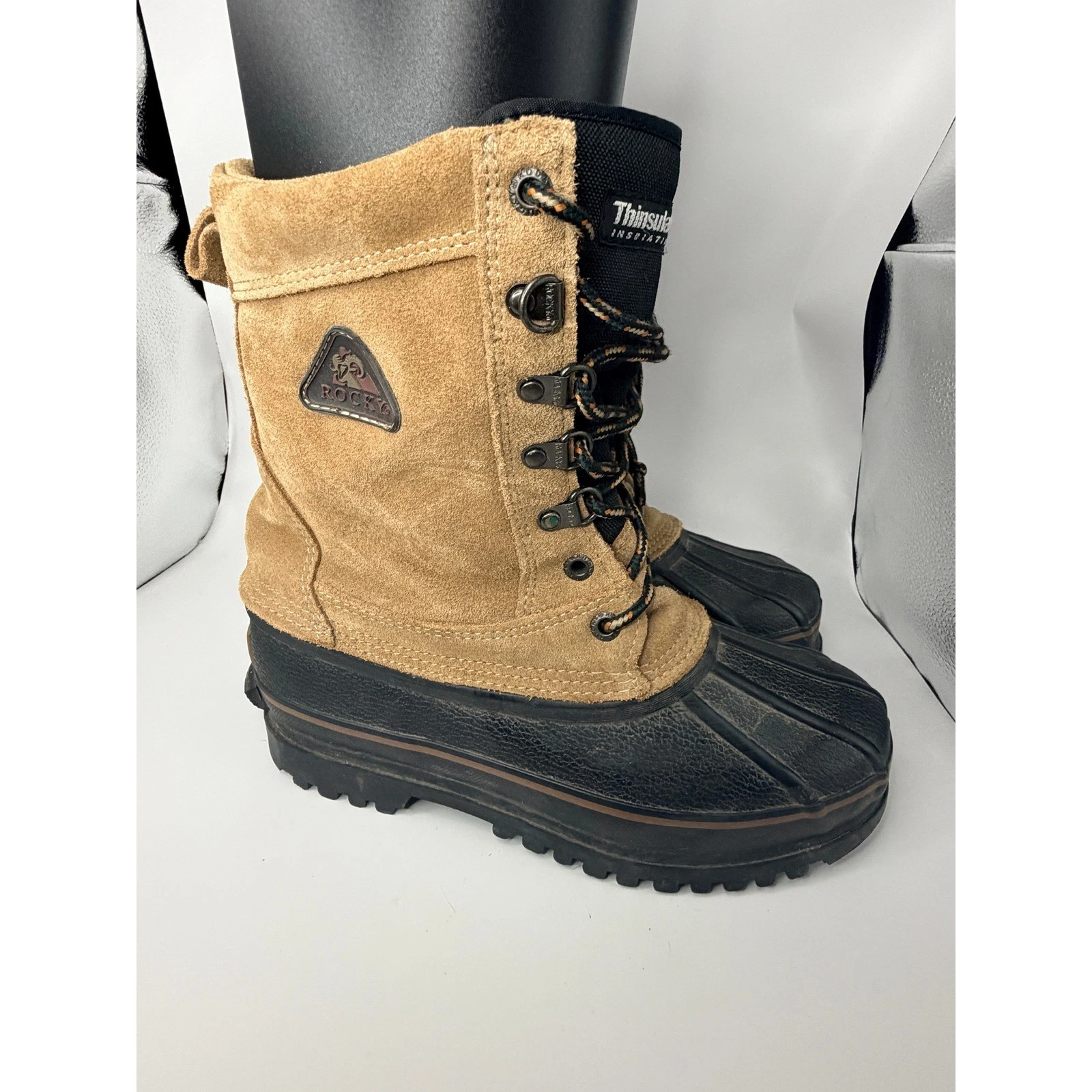 Rocky Mens Thinsulate Insulation Tan Suede Black Rubber Duck Snow Boots Size 8