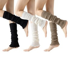 Ribbed Leg Warmers for Women, 80s Style, Long One Size Black White Camel