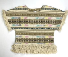 Ivy Jane Anthropologie Multicolor Tweed Striped Fringe Blanket Style Top Medium