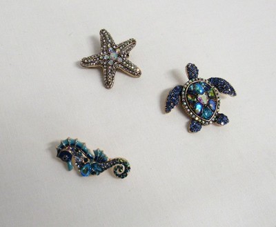 Sea Life Rhinestone Fashion Jewelry Pin Brooch - Ocean Theme, Set of 3 - NWOT