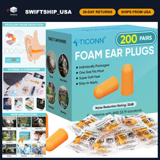 200 Pairs Foam Ear Plugs Individually Wrapped, 32dB Noise Reduction for Sleep