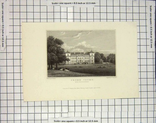 Original Old Antique Print 1831 Crome Court Worcestershire Radclyffe 19th