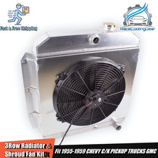 Fit 1955-1959 Chevy 3100 3200 3400 3 Row Radiator Shroud Fan High Performance