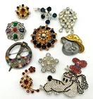 Vintage Costume Colorful Rhinestone Brooch Jewelry Lot Some Signed Weiss Coro ..