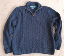 Vintage Polo Ralph Lauren 100 Lambswool Cable-Knit Sweater, Navy Mens XL