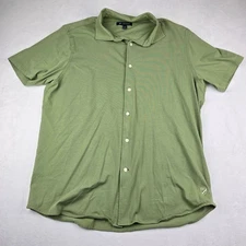 Cremieux XL Mens Shirt Button Down Casual Green Cotton Blend Short Sleeve