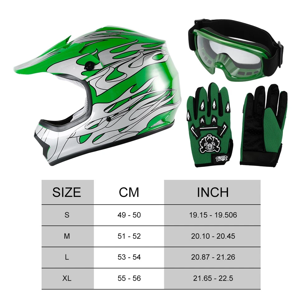 Casco todoterreno para moto todoterreno moto todoterreno verde plateado juvenil + gafas S M L XL Foto 4 de 4