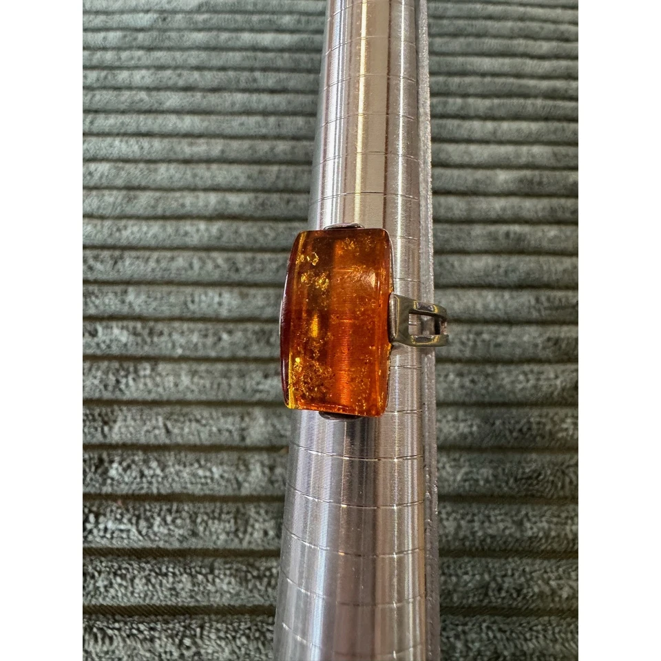 Anillo de plata de ley 925 ámbar llamativo rectángulo joyería vintage para mujer Foto 4 de 4