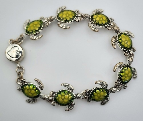 Meeresschildkröte Armband Magnetverschluss Meeresschildkröte Charms Silber Grün Gelb 7,5" Zoll